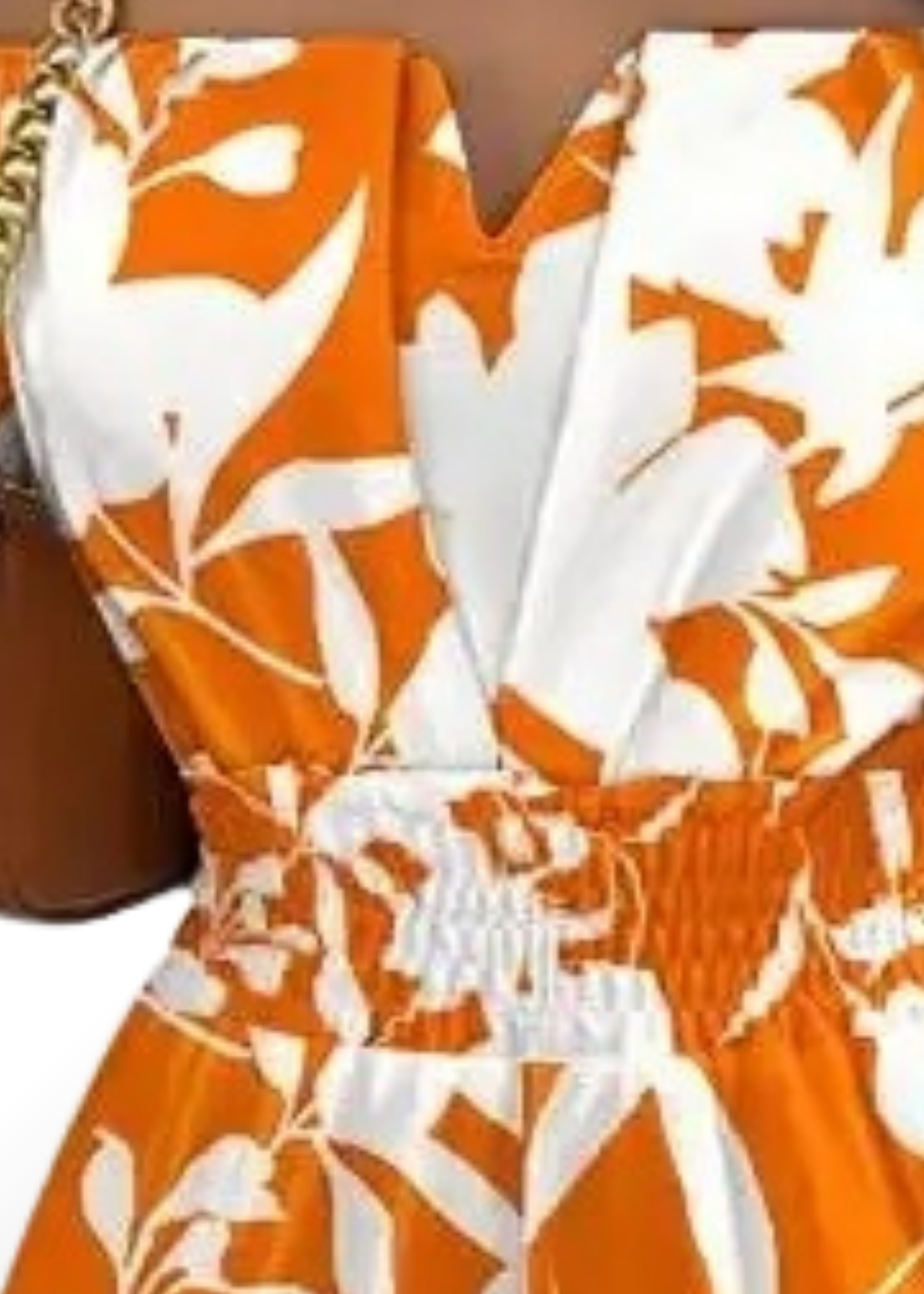 Amara | Off-Shoulder Sommer-Jumpsuit | Orange-weiße Blätter