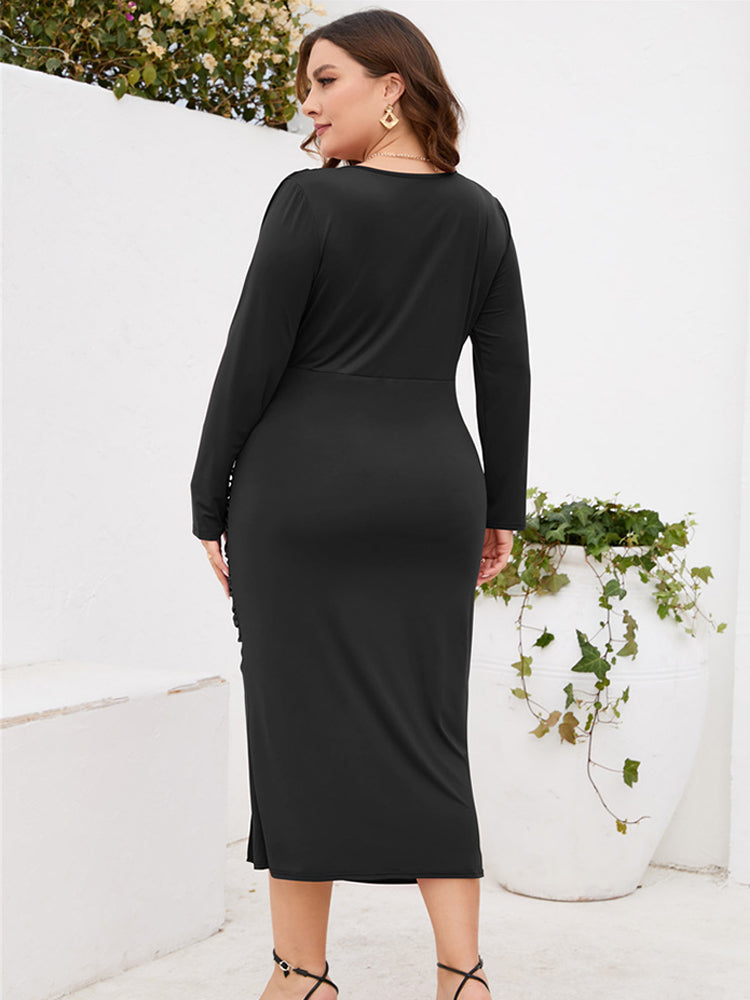 Schwarzes Rüschenslip Kleid mit Schlitz für Partys