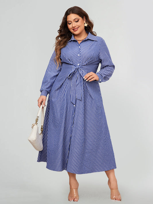 Striped print shirt dress with knot front detail