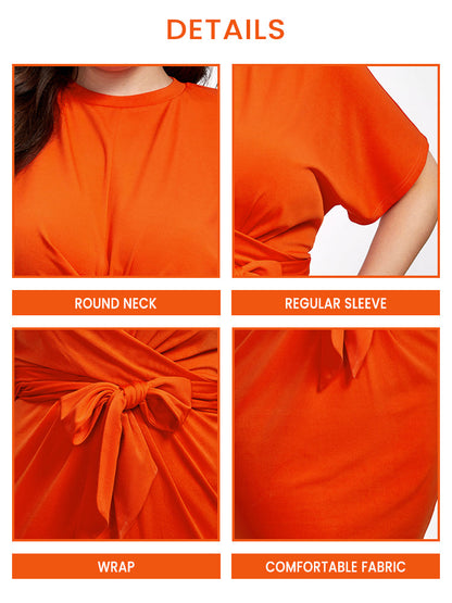 Orange Kleid mit Rundhalsausschnitt & Frontknoten