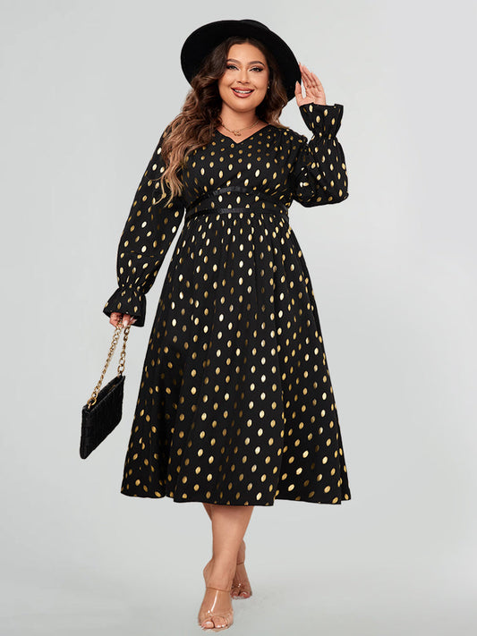 Lantern Sleeve Gold Dot Dress