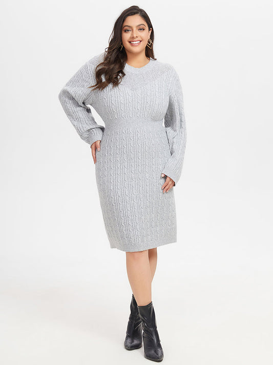 Solid cable knit midi sweater dress