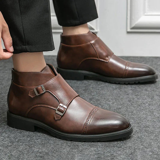 Darell | Elegante Leder Doppelte Monk-Stiefel mit stilvollen Riemen