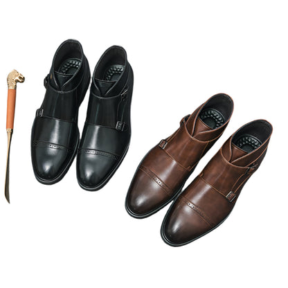 Darell | Elegante Leder Doppelte Monk-Stiefel mit stilvollen Riemen