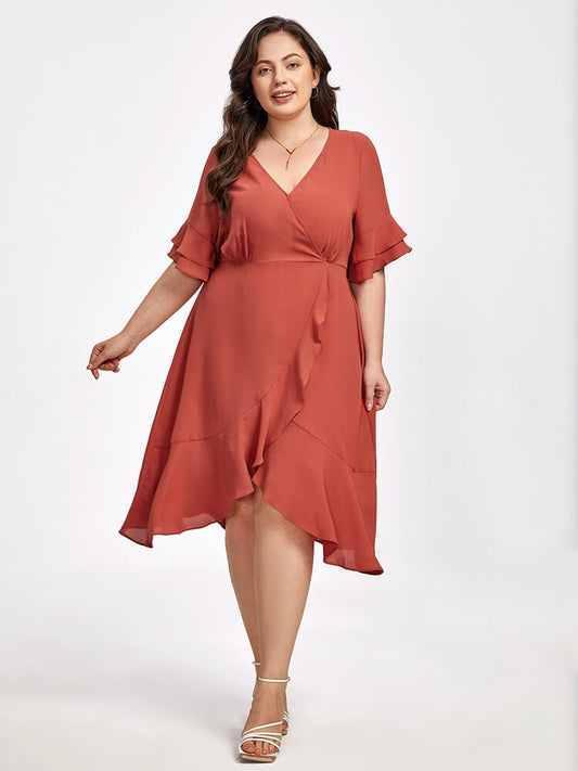 knotted wrap midi dress 