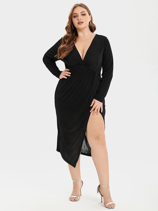 One-piece V-neck midi dress