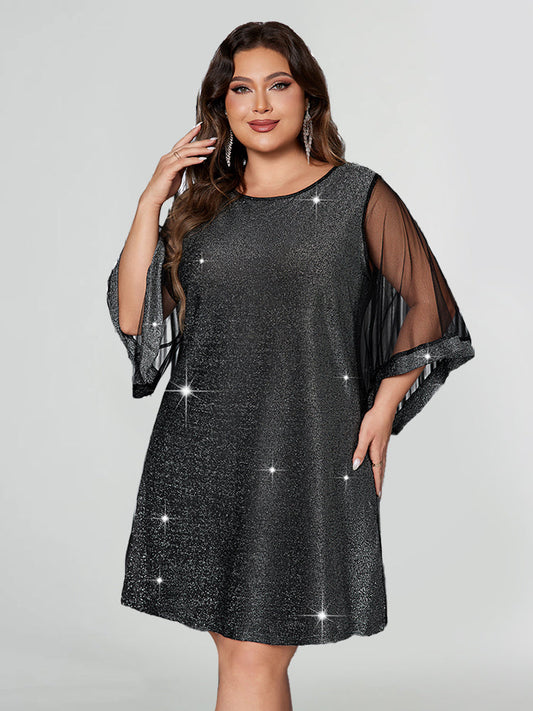 glitter dress with mesh flared sleeves 