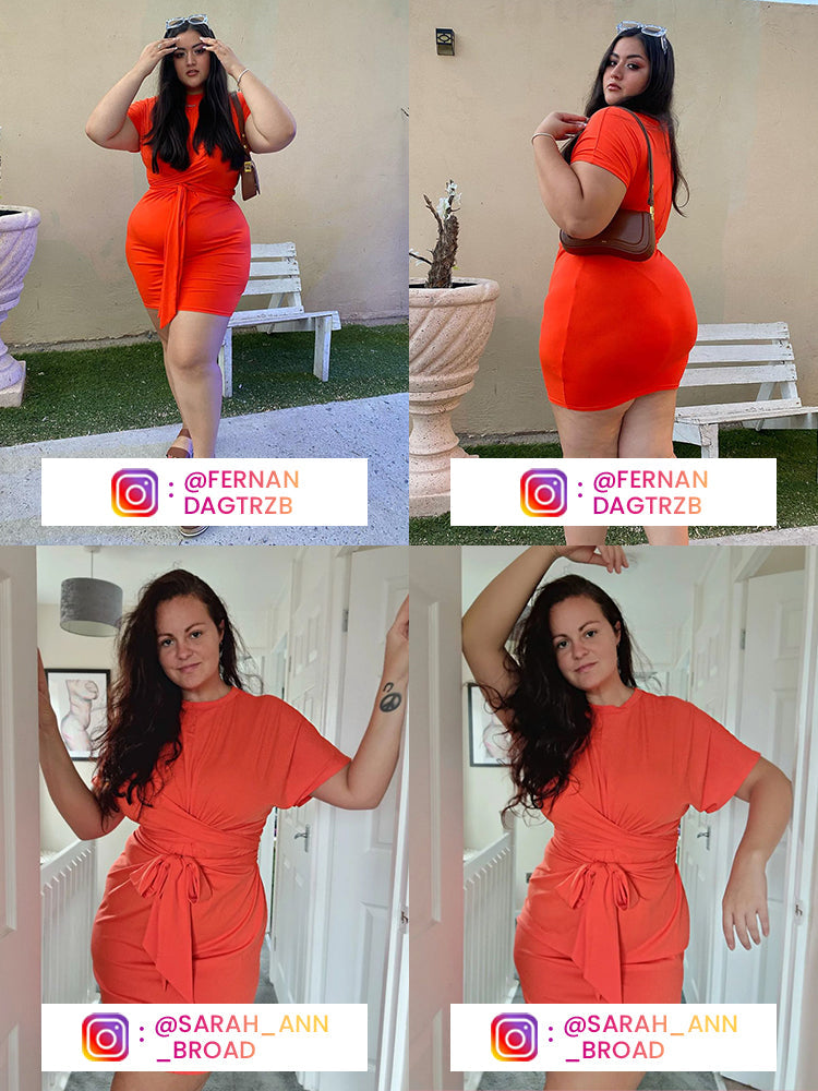 Orange Kleid mit Rundhalsausschnitt & Frontknoten