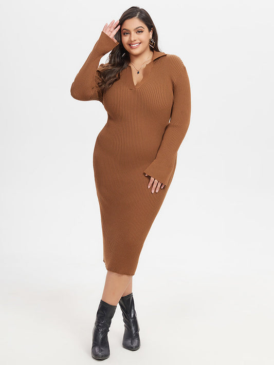 Rib Knit Split Midi Sweater Dress