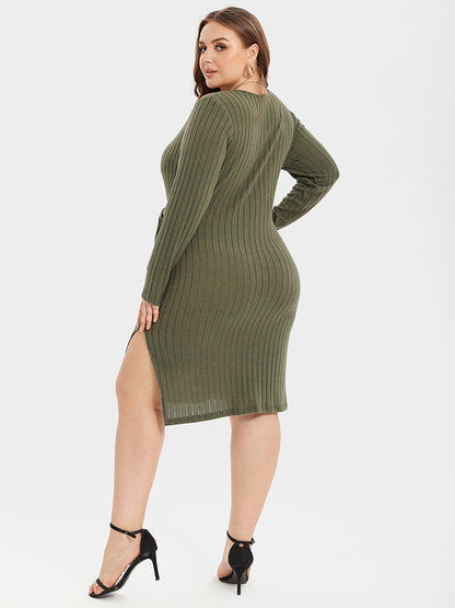 Knit Bodycon Pulloverkleid mit Bindeband & Seitenschlitz